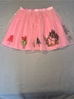 Hanna Andersson Girl Pink Tulle Skirt with Grinch Cindy-Lou Who Christmas Size 4